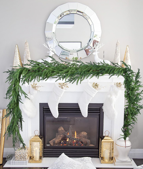 Norfolk Pine Garland Christmas Decoration - 6ft Realistic Norfolk Pine Leaves, Artificial Pine Greenery Garlands for Holiday Mantle Fireplace Stairs Railing Table Home Decor (6 Feet)
