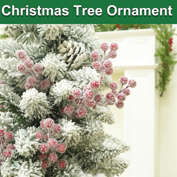 25 Pack Snowy Red Berry Stems Waterproof Frosted Holly Berry Artificial Fruits Christmas Picks Sprays for Christmas Tree Decorations Xmas Ornaments Wedding Floral Craft Winter Home Decor