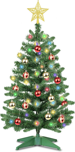 3 Ft Premium Green Christmas Tree Dual Color Change 12 Modes Timer DIY 50 Warm White & Colored Lights 15 Ball Ornaments Star Battery Operated Small Artificial Full Xmas Tree Table Indoor Holiday Decor