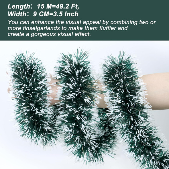 50 Ft Christmas Tinsel Garland Xmas Tree Decorations Christmas Metallic Twist Hanging Garland Decor Shiny Christmas Tree Garland Christmas Decoration for Party Holiday Indoor Supplies(Green and White)
