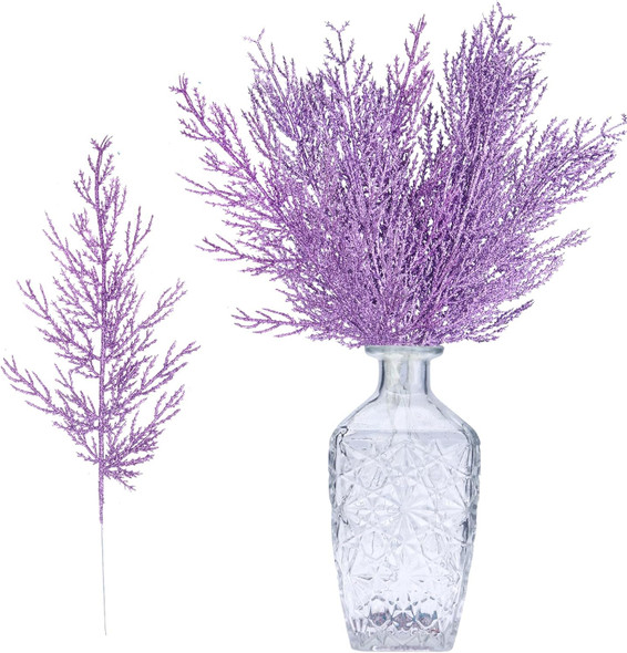 GREENTIME 12 Pack Artificial Purple Flat Glitter Pine Needles 13" Fake Christmas Picks Decorative Glitter Sticks for Vase Christmas Tree DIY Wreath Crafts Fireplace Decor