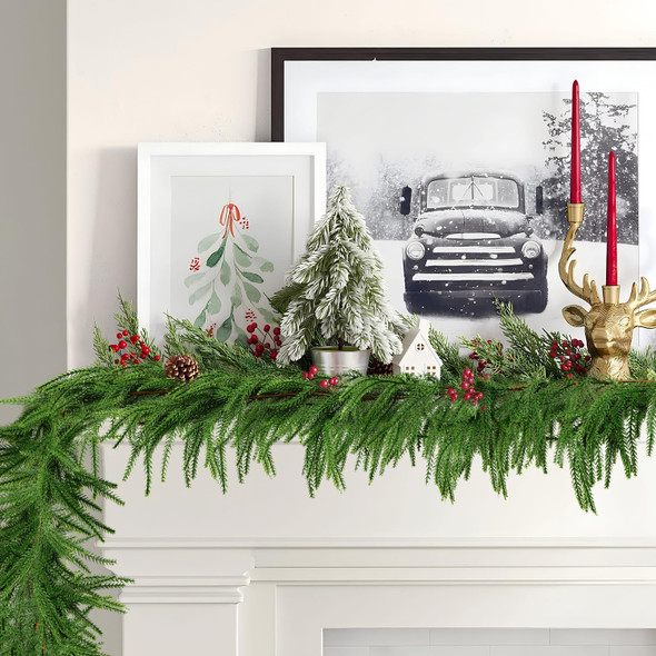 Christmas Norfolk Pine Garland, Real Touch Pine Garland Ornament, Realistic Artificial Pine Greenery Garlands for Mantle, Table,Stair Handrail,Indoor, Outdoor Christmas Decorations (6 FT)