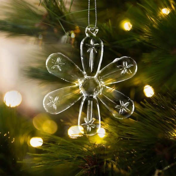 Snowflake Ornaments for Tree Decorations - 18Pcs Clear Glass Snowflake and Icicle Ornaments Set for Christmas Tree Winter Year Party Decor Supplies