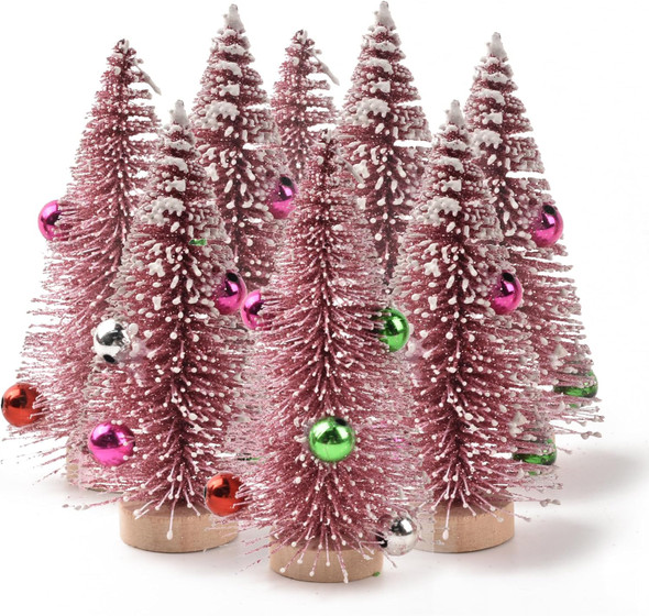 Mini Snow Frost Trees Mini Christmas Tree Plastic Winter Snow Ornaments Tabletop Trees for Holiday Party DIY Room Decor Home Table Top Christmas Decoration Diorama Models 4“ 8 Pcs