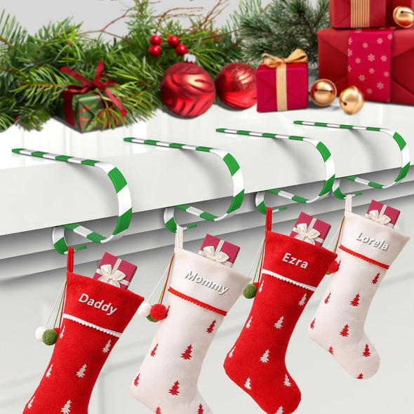 Christmas Stocking Holder for Mantle - Set of 4 Adjustable Xmas Stocking Hangers for Fireplace, Metal Weighted Mantle Garland Clips Hook for Extra Thick/Large/Flat/Square/Brick/Wood Mantle