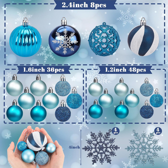 HAKACC 100PCS Christmas Ball Ornaments, Shatterproof Christmas Tree Ornaments Blue Baubles Snowflakes Hanging Ornaments for Xmas Tree Wreath Christmas Party Wedding