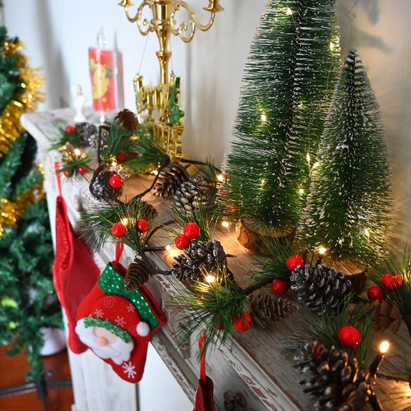Christmas Garland Lights 2 Pack Holiday Prelit Garland 13FT 40LED Pine Cone Garland Light with Red Berry Battery Operated Garland with Lights Xmas Decor Lights for Outdoor Indoor Christmas