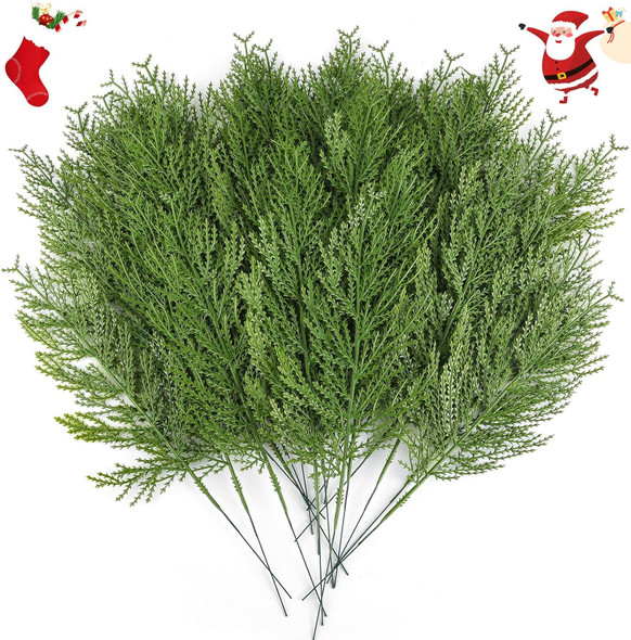 Hananona 40 Pcs Artificial Pine Sprigs Faux Greenery Stems Pine Picks Plastic Christmas Decor - DIY Holiday Accessories (40, Green)