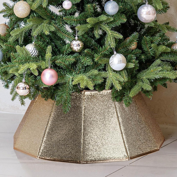 Dazzling Christmas Tree Collar, 26" D Crystal Christmas Tree Base Cover, Foldable Christmas Tree Ring, Handmade Christmas Tree Skirt for Xmas Tree Decoration (Rose Gold, Diamond)