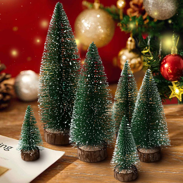 hatisan 6pcs Mini Christmas Trees Decorations - Small Bottle Brush Trees, Artificial Tabletop Christmas Tree for Indoor Outdoor Home Room Party