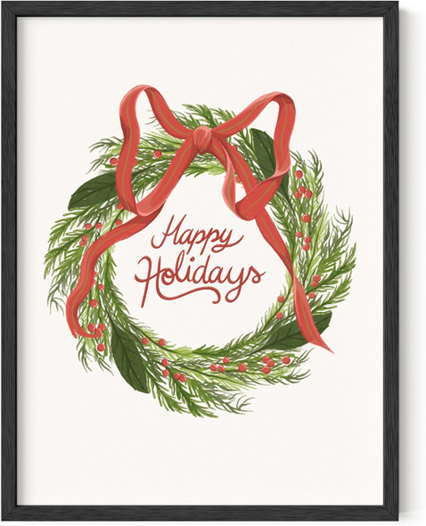 HAUS AND HUES Merry Christmas Wreath Wall Art Decor - Made in the USA - Unframed 12x16 (Wreath)