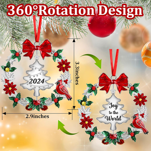 Christmas Ornaments for Tree,Christmas Wreath Ornaments with Rotatable Tree for Christmas Tree Decorations Holiday Decorative Annual Keepsake (Metal,Silver)