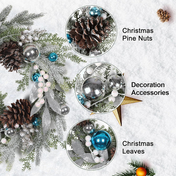 Christmas Wreath for Front Door, Heflashor 17'' Blue Xmas Wreath with Christmas Balls, Pine Core Artificial Holiday Winter Small Wreaths for Indoor Outdoor