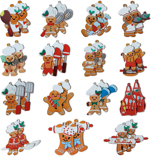 30Pcs Gingerbread Christmas Decorations, Wooden Cooking Gingerbread Ornaments Set Hanging Decor for Christmas Tree Wreath Kitchen Home Party Decorations