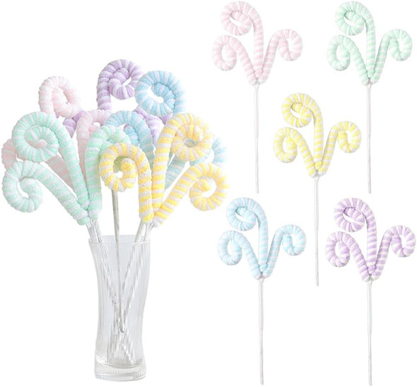 5Pcs/Set Macaron Color Christmas Tree Picks Pastel Candy Shape Christmas Tree Topper 14.5” Christmas Curly Picks with Gitter Sequins Ornaments for Home Xmas Tree Vase Garland Holiday Party Decor
