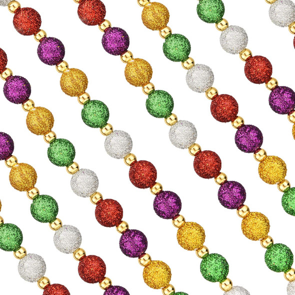 Hicarer 15 Feet Christmas Multi-Color Beaded Garland Christmas Tree Garland Plastic Beads Pearl Bead Garland Red Green Gold Glitter Beaded Garland for Christmas Tree Ornament (Classic Colors,1 Piece)