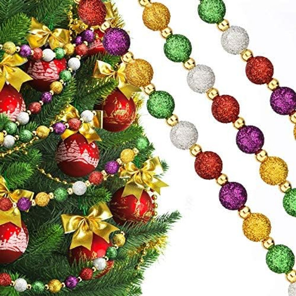 Hicarer 15 Feet Christmas Multi-Color Beaded Garland Christmas Tree Garland Plastic Beads Pearl Bead Garland Red Green Gold Glitter Beaded Garland for Christmas Tree Ornament (Classic Colors,1 Piece)