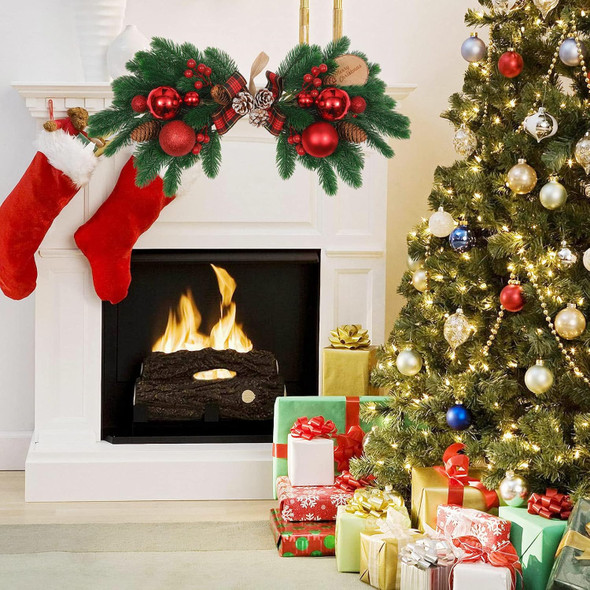HiiARug Pine and Berry Swag Set of 2, 21" Artificial Christmas Swag Xmas Door Swag with Red Berries Bow Knot for Front Door, Window, Mantels, Wall (Red)