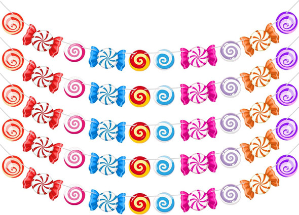 5Pcs Candyland Christmas Party Banners Candy Themed Paper Decorations, Sweet Lollipop Candy Hanging Decors Candyland Themed Party Decorations Candy Decorations for Home Birthday Party Supplies