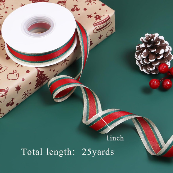 Christmas Ribbon 1inch Red and Green Christmas Plaid Ribbon for Christmas Tree Wreaths Gingham Christmas Ribbon for Bouquet Wrapping Bow Crafts Decoration 25 Yards