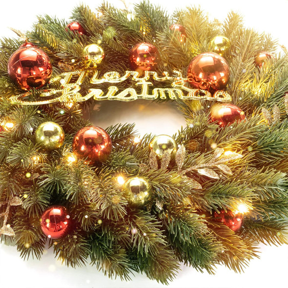 Christmas Wreaths for Front Door with Hanger & Timer - Pre-Lit Lights 18' Christmas Wreaths for Windows Decorations with 40 LED Lighted for Mantle Stairs Fireplace Indoor Outdoor Wall