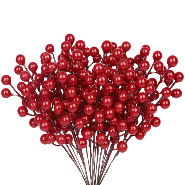 24 Pcs Christmas Tree Decorations, Christmas Ornaments Artificial Red Berry Stems, 8.9 inch Christmas Picks with Faux Holly Berries for Xmas Garland Wreath DIY Craft Decoration Holiday Home Decor(Red)