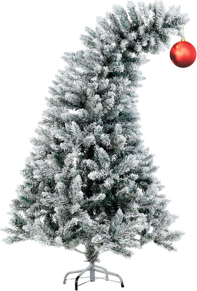 Whimsical Christmas Tree 5 FT Artificial Bendable Christmas Trees White Snow Flocked Holiday Xmas Tree Curved Shape Plastic Trees with Metal Foldable Stand Christmas Decoration Indoor Room