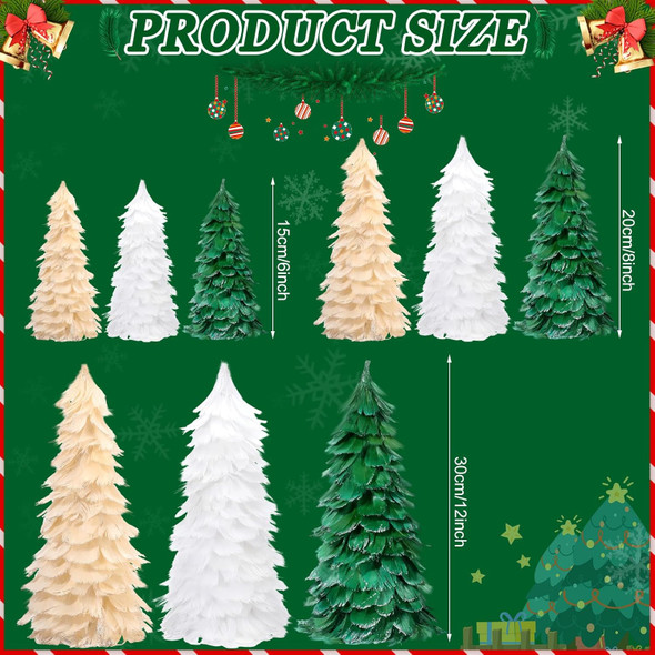 9 Pcs Christmas Feather Tree Table Top Feather Christmas Tree Xmas Tree Tabletop Decor Centerpieces for Winter Wedding Party Shelf Home Craft, 3 Size 6'' 8'' 12'' Fake Indoor Trees(Classic Color)