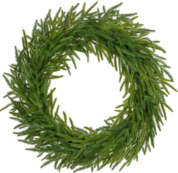 24" Real Touch Norfolk Pine Wreath for Front Door Large Artificial Winter Pine Greenery Christmas Wreath for Front Door Window Walls Xmas Decor Indoor Outdoor Home Decoration