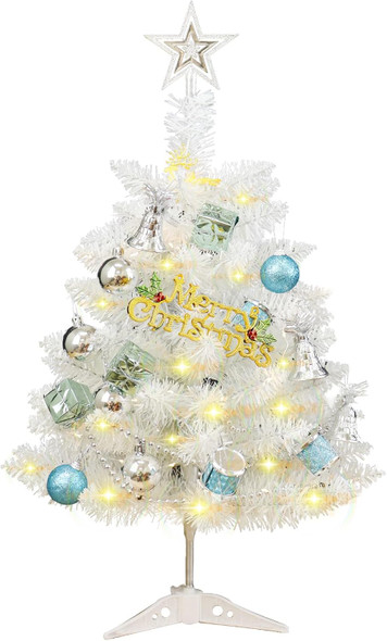 Small White Christmas Tree, 24 Inch/2ft Artificial Mini Table Top Christmas Tree, Tabletop Christmas Tree with Star, Ball Ornaments for DIY Christmas Decorations