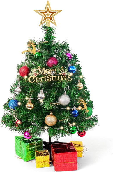 Mini Christmas Tree, 2ft Artificial Small Table Top Christmas Tree, Tabletop Christmas Tree with Star, Ball Ornaments for DIY Xmas Tree