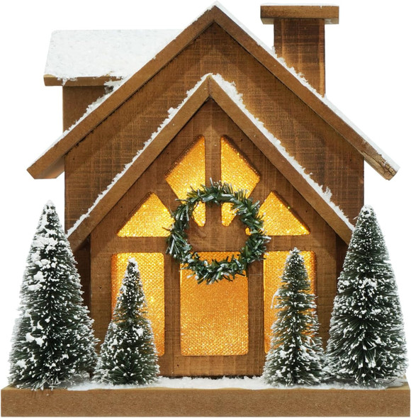 Christmas Decorations for Home Led Lighted Wooden Snow Winter Scene Christmas Village Ski Lodge Farmhouse Christmas Tree Wreath House Rustic Tabletop Holiday Decor Xmas Signs