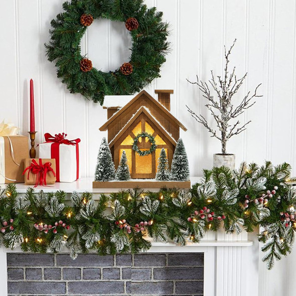 Christmas Decorations for Home Led Lighted Wooden Snow Winter Scene Christmas Village Ski Lodge Farmhouse Christmas Tree Wreath House Rustic Tabletop Holiday Decor Xmas Signs