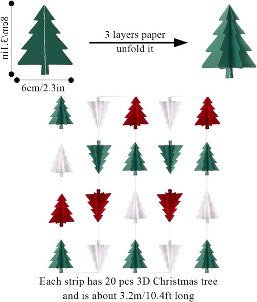 Red White Green Christmas Decorations - 23pcs Tissue Paper Flowers Pom Poms Tassel Garland Banner 3D Christmas Tree Paper Streamers Christmas Party Decorations For Home Indoor Outdoor Hanging Decor