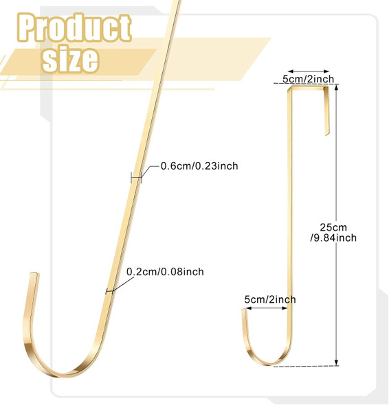 15 Inch Wreath Hanger Hooks Over Door Metal Hooks Practical Clothes Towel Hanger Hooks for Christmas Front Door Decorations (Champagne,6 Pieces)