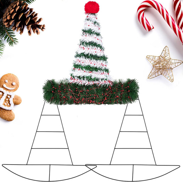 Hat Shaped Metal Wreath Form for Christmas Elf Hat Wreath Frame Pirate Ship Witch Hat Metal Frame for Xmas DIY Crafts Holiday Year Wall Door Decors(3 Pieces,12.6 x 13.4 Inch)