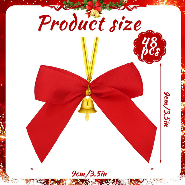 Hotop 48 Pcs Christmas Bows with Bells 3.5 Inch Gold Red Bows Christmas Decorations Twist Tie Small Premade Bows for Christmas Wreaths for Decorative Tree Hanging Ornaments Xmas Holiday Decor Crafts