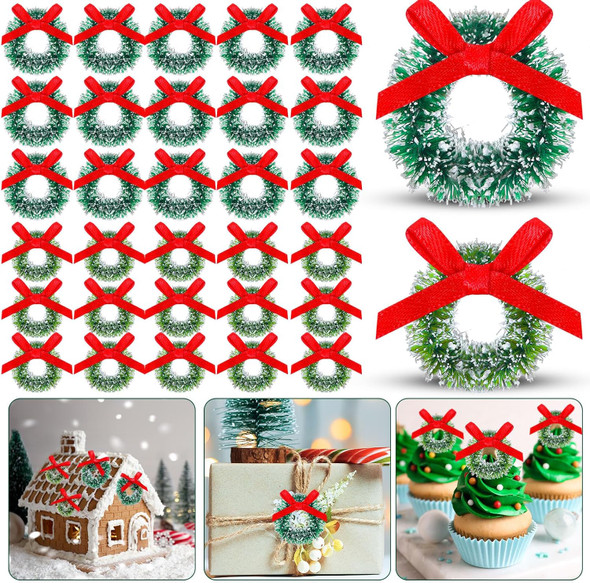 Hotop 100 Pcs Mini Christmas Wreaths Artificial Christmas Miniature Green Mini Wreath Artificial Christmas Wreaths Miniature Dollhouse Christmas Decorations for Tree Hanging Ornaments(0.79"D, 1.18"D)