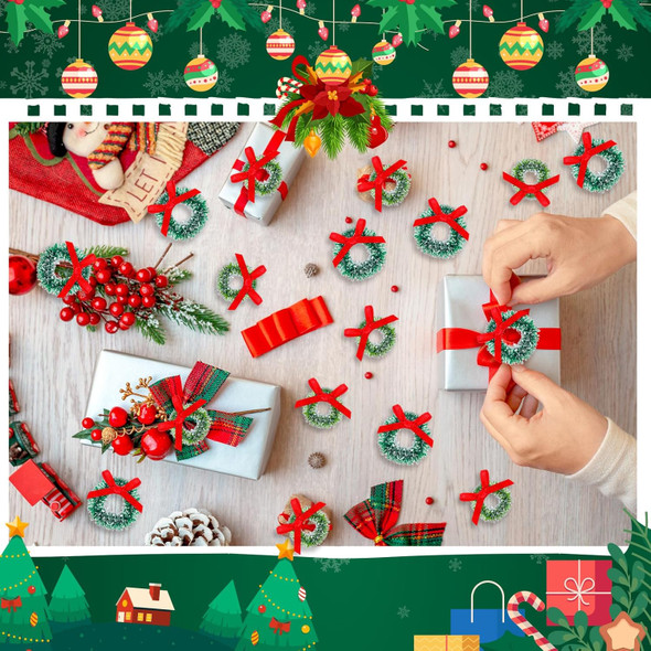 Hotop 100 Pcs Mini Christmas Wreaths Artificial Christmas Miniature Green Mini Wreath Artificial Christmas Wreaths Miniature Dollhouse Christmas Decorations for Tree Hanging Ornaments(0.79"D, 1.18"D)
