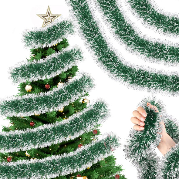Hotop 164 ft Christmas Frost Tip Tinsel Garland Glitter Silver Edge Metallic Streamers Christmas Tree Hanging Twist Garland Decorations for Indoor and Outdoor Holiday Party Supplies (Green)