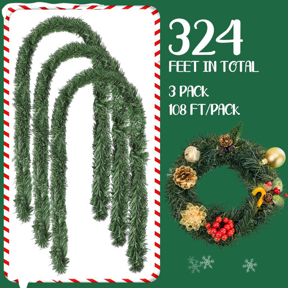 Hotop Artificial Christmas Garland Twist Pine Garland Tinsel Garland Xmas Metallic Decoration Faux Holiday Decor for Stair Fireplace Christmas Tree Wreath(324 ft,Green)