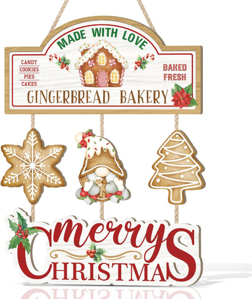HOURIA Gingerbread House Christmas Decor,Merry Christmas Front Door Sign.Xmas Holiday Hanging Wall Art,Gingerbread Decorations For Christmas Party Home