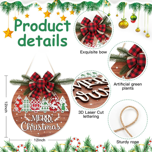 HOURIA 3D Merry Christmas Door Decorations, Pine Tree Christmas Sign For Wreaths,Xmas Holiday Welcome Wooden Plaque,Outdoor Indoor Christmas Decorations For Home,Party,12X12inches