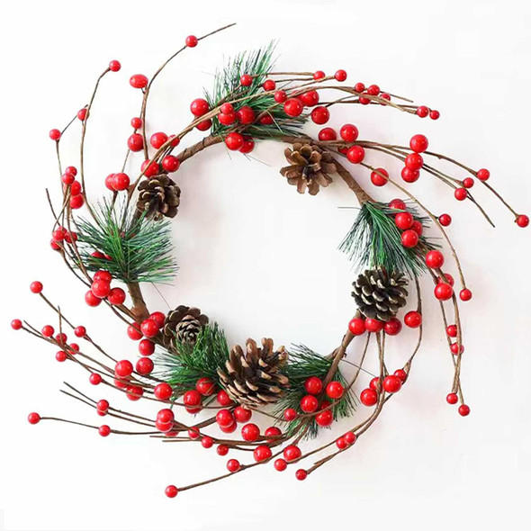 12 inch Artificial Christmas Wreath, Farmhouse Handmade Rattan Small Christmas Door Hanging with Red Berry, Pine Cones for Indoor Outdoor DIY Christmas Decoration Wall, Candle Tabletop Ornament