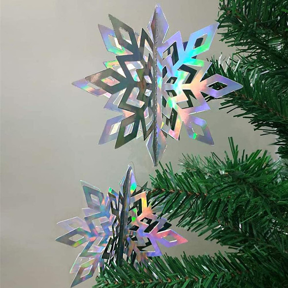 Christmas Hanging Snowflake Decorations 3D Hollow-Carved Glittery Ornaments Set of 6pcs with Different Sizes for Christmas Winter Wonderland Year Party Home Decor (Laser)