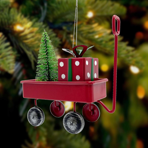 Vintage Red Truck Christmas Decorations, Farmhouse Red Truck with Christmas Tree Hanging Decorations,Metal Red Wagon Model for Xmas Party Christmas Tree Decoration