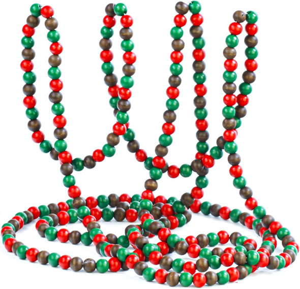 16 Feet Christmas Wooden Beads Garland, Red/Green/Brown Vintage Christmas Tree Bead Garland Farmhouse Fall Decor for Home and Festival Decoration
