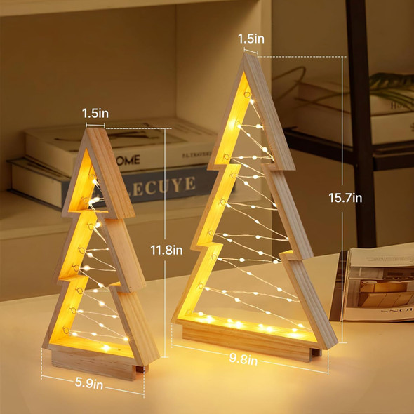 2 PCS Wood Christmas Tree with Lights, Tabletop Decor Christmas Farmhouse Centerpiece Xmas Tree Sign for for Holiday Home Decor,Christmas Holiday Decorations Set