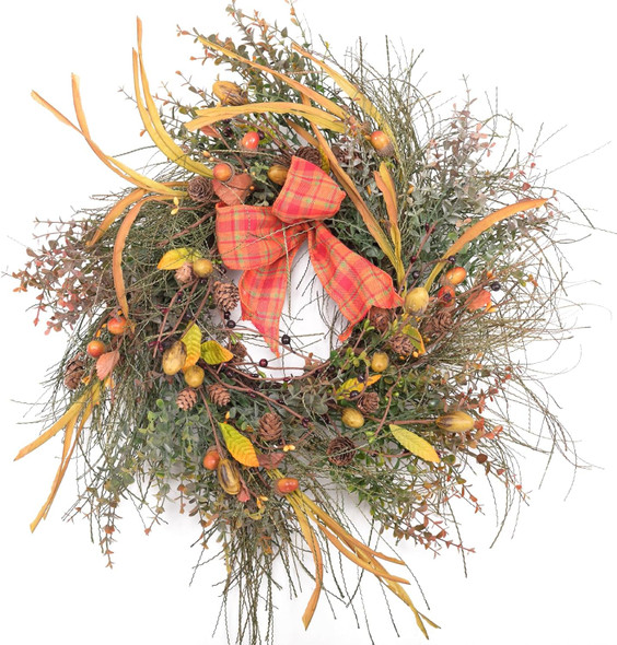 22 Inch Fall Front Door Wreath Mixed Berry Bow Ribbon Wreath Large Harvest Wreath with Pinecone on Grapevine Base for Front Door Farmhouse Wall Window Festival Celebration Christmas Decor