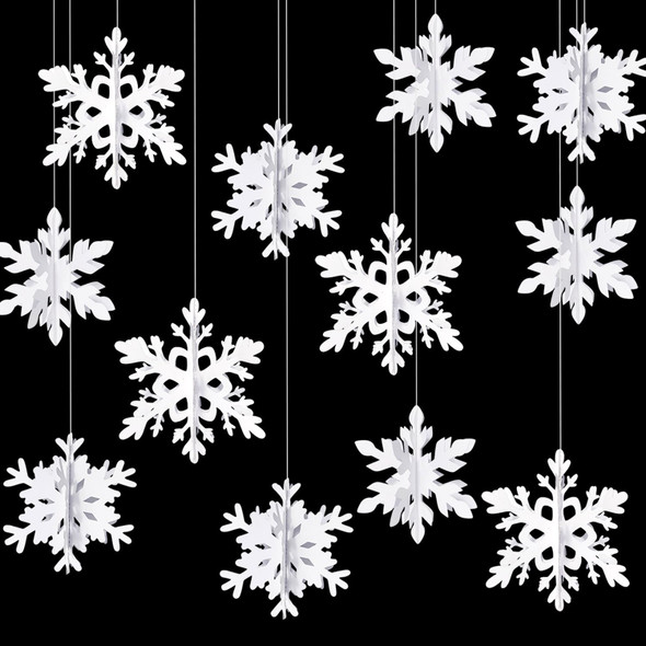 Snowflake Snow-White Christmas Party-Decorations Garland - 12Pcs 3D Winter Wonderland Frozen Hanging Streamers Banner,Baby Bridal Shower Birthday Wedding Classroom Decor Supplies Hugtmr
